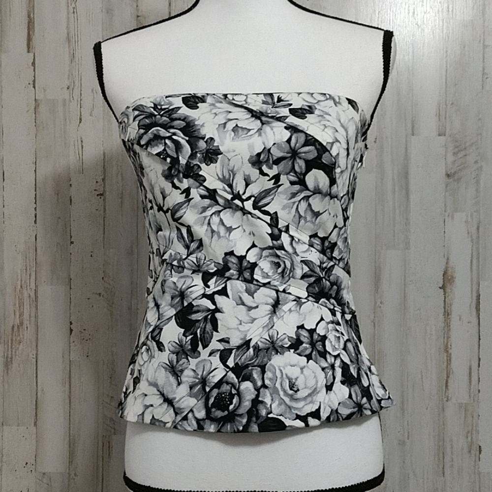 WHBM Floral Black and White Bustier